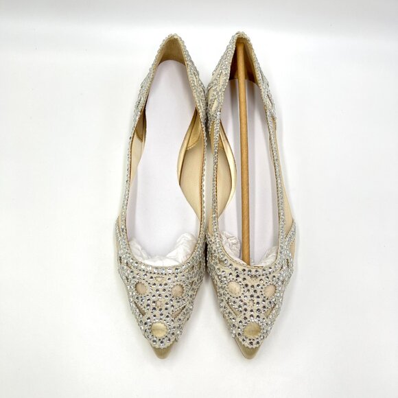 Badgley Mischka Bhldn Womens Size 8 Gigi Pointed Toe Jeweled Ivory‎ Ballet Flats - Picture 3 of 13